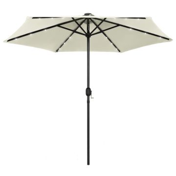 vidaXL Umbrelă de soare cu LED-uri, stâlp aluminiu, alb nisipiu, 270cm