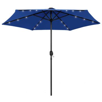 vidaXL Umbrelă de soare cu LED-uri, stâlp din aluminiu, azuriu, 270 cm