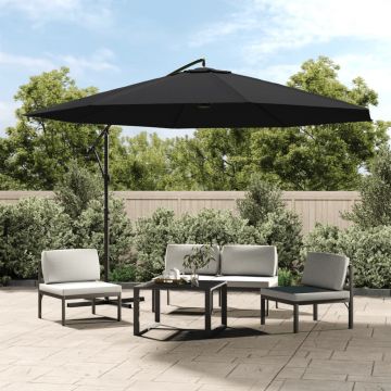 vidaXL Umbrelă consolă de grădină cu stâlp din aluminiu, negru, 350 cm