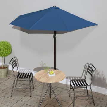 vidaXL Umbrelă balcon tijă aluminiu albastru 270x144x222cm, semirotund