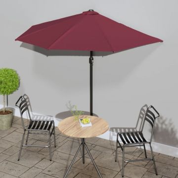 vidaXL Umbrelă de balcon tijă aluminiu bordo 270x144x222 cm semirotund