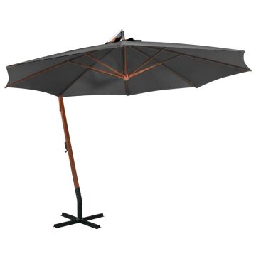 vidaXL Umbrelă în consolă cu stâlp, antracit, 3,5x2,9 m, lemn de brad