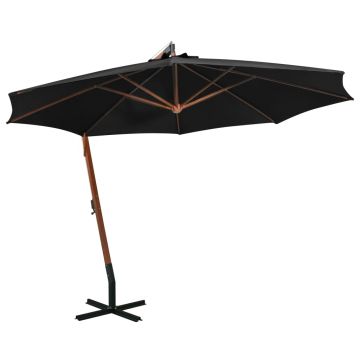 vidaXL Umbrelă suspendată cu stâlp, negru, 3,5x2,9 m, lemn de brad