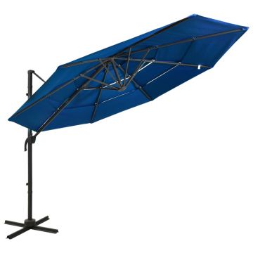 vidaXL Umbrelă de soare 4 niveluri, stâlp din aluminiu, azuriu, 3x3 m