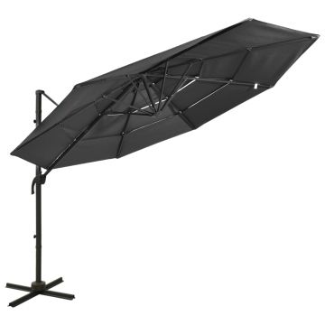 vidaXL Umbrelă de soare cu 4 niveluri, stâlp aluminiu, antracit, 3x3 m