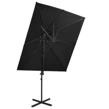 vidaXL Umbrelă în consolă cu înveliș dublu, negru, 250x250 cm