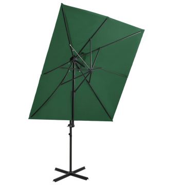 vidaXL Umbrelă în consolă cu înveliș dublu, verde, 250x250 cm