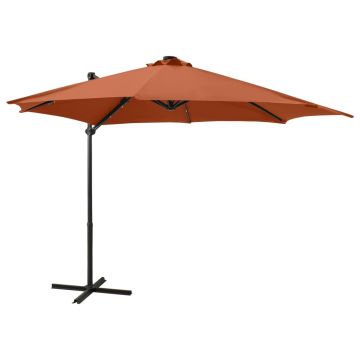 vidaXL Umbrelă în consolă cu stâlp și LED-uri, cărămiziu, 300 cm