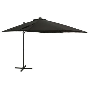 vidaXL Umbrelă în consolă cu stâlp și LED-uri, negru, 250 cm