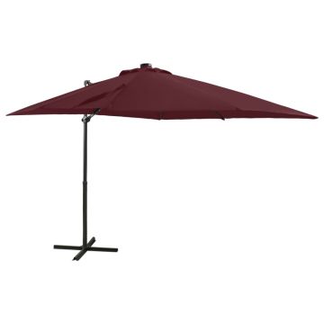 vidaXL Umbrelă în consolă cu stâlp și LED-uri, roșu bordo, 250 cm