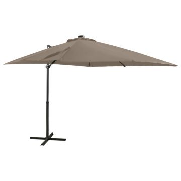 vidaXL Umbrelă în consolă cu stâlp și LED-uri, taupe, 250 cm