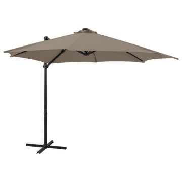 vidaXL Umbrelă în consolă cu stâlp și LED-uri, taupe, 300 cm