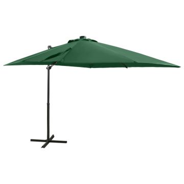 vidaXL Umbrelă în consolă cu stâlp și LED-uri, verde, 250 cm