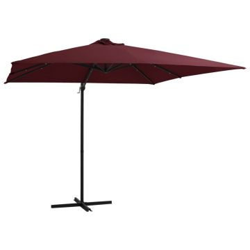 vidaXL Umbrelă în consolă de grădină cu LED-uri, roșu bordo 250x250 cm