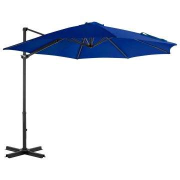 vidaXL Umbrelă în consolă, stâlp din aluminiu, albastru azur, 300 cm