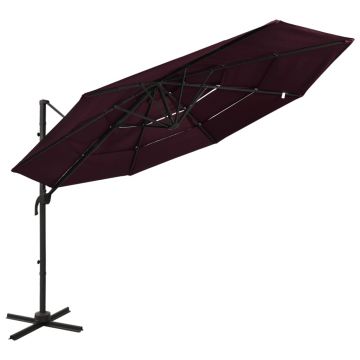 vidaXL Umbrelă soare cu 4 niveluri, stâlp aluminiu, roșu bordo, 3x3 cm