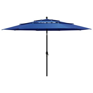 vidaXL Umbrelă de grădină 3 niveluri, stâlp aluminiu, azuriu, 3,5 m