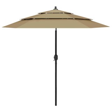 vidaXL Umbrelă de grădină 3 niveluri, stâlp aluminiu, taupe, 2,5 m