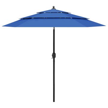 vidaXL Umbrelă de grădină 3 niveluri, stâlp de aluminiu, azuriu, 2,5 m