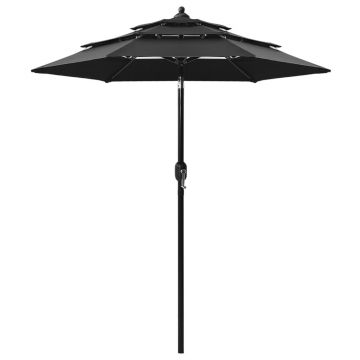 vidaXL Umbrelă de grădină cu 3 niveluri, stâlp aluminiu, negru, 2 m