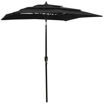 vidaXL Umbrelă de grădină cu 3 niveluri, stâlp aluminiu, negru, 2x2 m