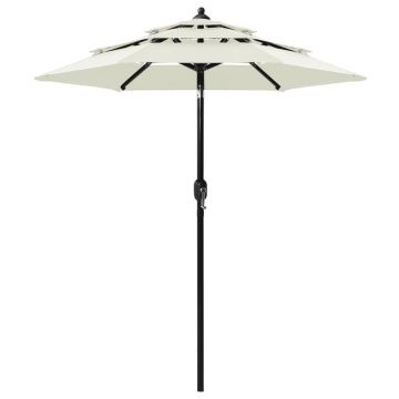 vidaXL Umbrelă de grădină cu 3 niveluri, stâlp aluminiu, nisipiu, 2 m