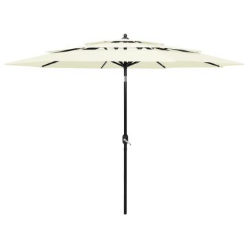 vidaXL Umbrelă de grădină cu 3 niveluri, stâlp aluminiu, nisipiu, 3 m