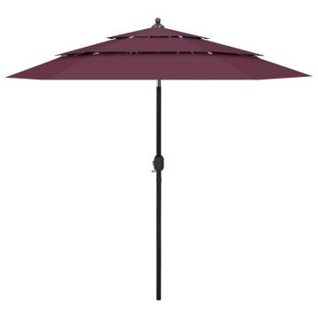 vidaXL Umbrelă grădină 3 niveluri, stâlp aluminiu, roșu bordo, 2,5 m