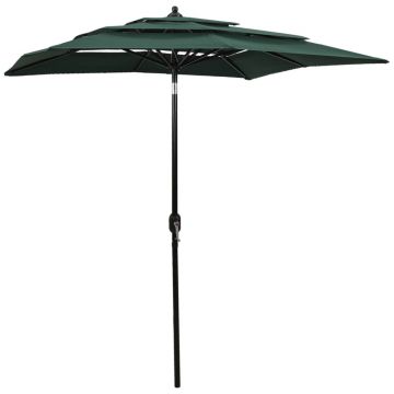 vidaXL Umbrelă grădină 3 niveluri, stâlp din aluminiu, verde, 2x2 m