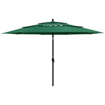 vidaXL Umbrelă grădină cu 3 niveluri, stâlp aluminiu, verde, 3,5 m