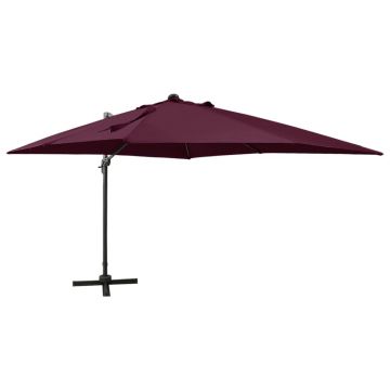 vidaXL Umbrelă în consolă cu stâlp și LED-uri, roșu bordo, 300 cm