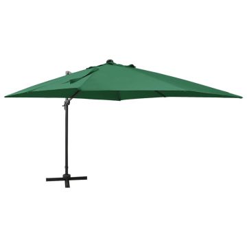 vidaXL Umbrelă în consolă cu stâlp și LED-uri, verde, 300 cm