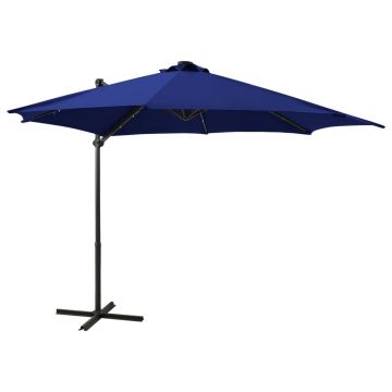 vidaXL Umbrelă în consolă cu stâlp și LED-uri, albastru azur, 300 cm