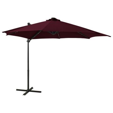 vidaXL Umbrelă în consolă cu stâlp și LED-uri, roșu bordo, 300 cm