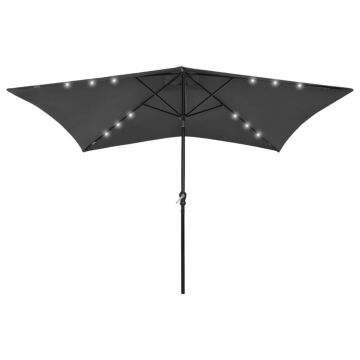 vidaXL Umbrelă de soare cu LED-uri și stâlp din oțel, antracit, 2x3 m