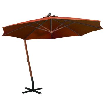 vidaXL Umbrelă în consolă cu stâlp, cărămiziu, 3,5x2,9 m, lemn de brad