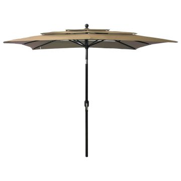 vidaXL Umbrelă de soare 3 niveluri, stâlp aluminiu, taupe, 2,5x2,5 m