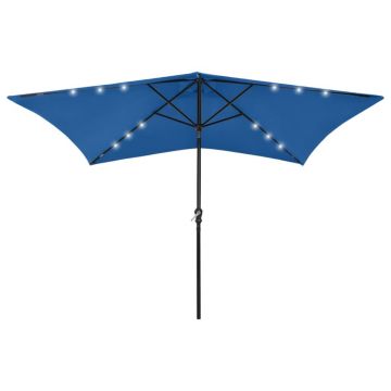 vidaXL Umbrelă de soare, stâlp din oțel/LED-uri, albastru azur, 2x3 m