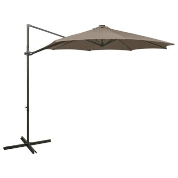 vidaXL Umbrelă în consolă cu stâlp și LED-uri, taupe, 300 cm