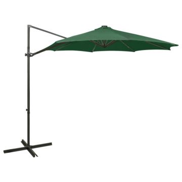 vidaXL Umbrelă în consolă cu stâlp și LED-uri, verde, 300 cm