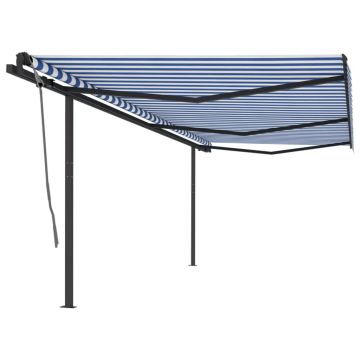 vidaXL Copertină retractabilă automat, cu stâlpi, albastru&alb, 6x3 m