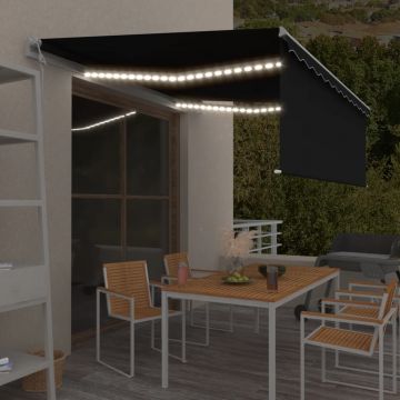 vidaXL Copertină automată cu stor&senzor vânt&LED, antracit, 4x3 m