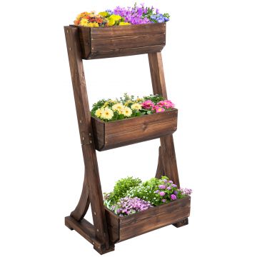 Outsunny Ghiveci Vertical din Lemn cu 3 Nivele pentru Flori, Plante, Aromatice 61x48x118 cm, Maro | Aosom Romania