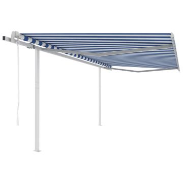 vidaXL Copertină retractabilă automat, cu stâlpi, albastru&alb, 4x3 m