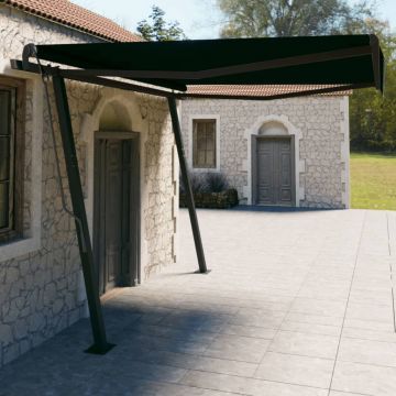 vidaXL Copertină retractabilă automat, cu stâlpi, antracit, 4x3 m