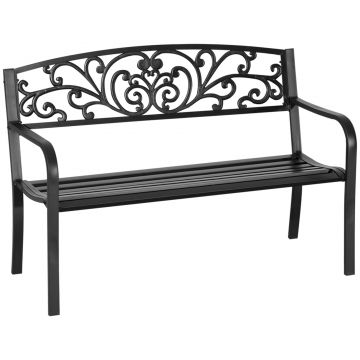 Outsunny Banca de gradina din metal cu spatar decorat, 127x60x87cm – negru | Aosom Romania