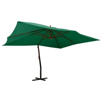 vidaXL Umbrelă în consolă de grădină, stâlp lemn, verde, 400x300 cm