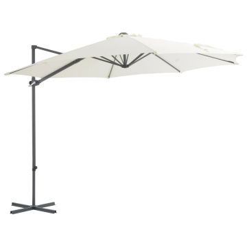 vidaXL Umbrelă consolă de grădină, stâlp din oțel, nisipiu, 300 cm