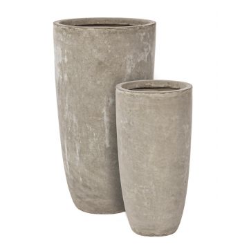 Set ghivece pentru exterior 2 piese Sand High Round, Bizzotto, 42 x 42 x 78 cm, fibra de sticla si argila, gri nisip