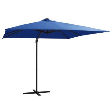 vidaXL Umbrelă consolă cu LED, stâlp din oțel albastru azur 250x250 cm